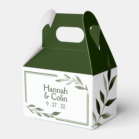 Elegante minimale Blätter rahmen den grünen Olive Geschenkschachtel (Rückseite)