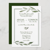 Elegante minimale Blätter rahmen grüne Hochzeit Einladung (Vorne/Hinten)