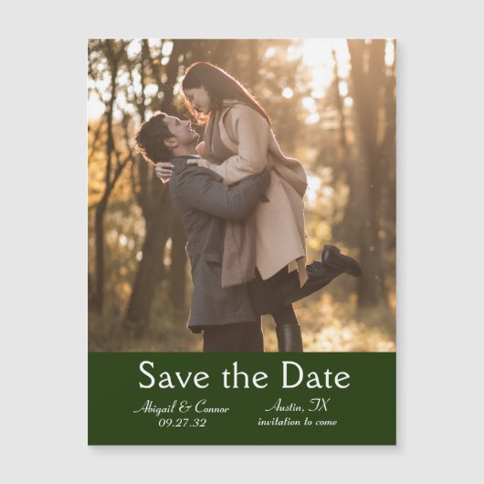 Elegante Minimale Blätter Save the Date grün gesta Magnetkarte (Vorderseite)