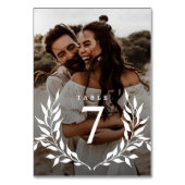 Elegante Minimale Botanische Mongram 2-Foto Hochze Tischnummer (Rückseite)