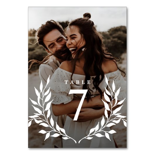 Elegante Minimale Botanische Mongram 2-Foto Hochze Tischnummer (Rückseite)