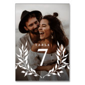 Elegante Minimale Botanische Mongram 2-Foto Hochze Tischnummer (Vorderseite)