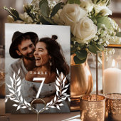 Elegante Minimale Botanische Mongram 2-Foto Hochze Tischnummer