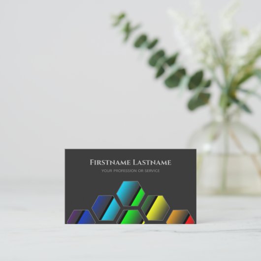 Elegante minimale dunkelgraue Regenbogenfarben Hex Visitenkarte (Stehend Vorderseite)