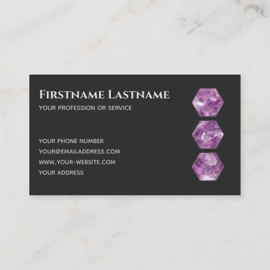 Elegante minimale dunkelgraue violette Amethysthex Visitenkarte (Rückseite)