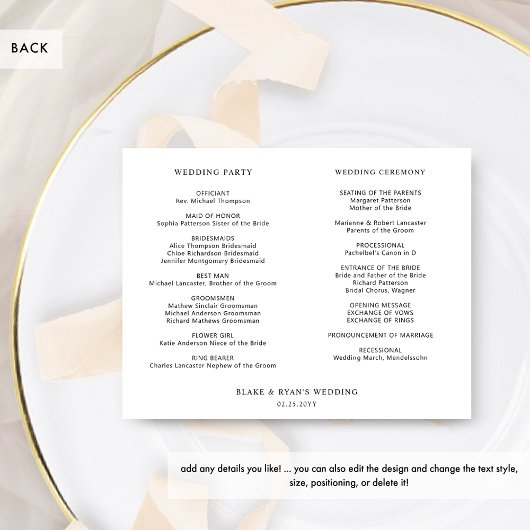 Elegante minimale, einfache Hochzeitstile, Program