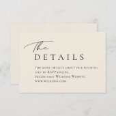 Elegante minimale Elfenbeintypografie Details zur Begleitkarte (Vorne/Hinten)