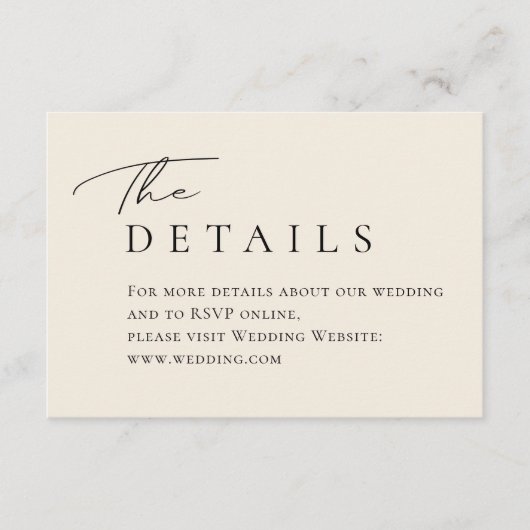 Elegante minimale Elfenbeintypografie Details zur Begleitkarte (Vorderseite)
