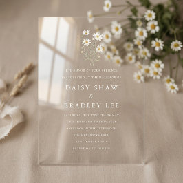 Elegante Minimale Gänseblümchen-Blumenhochzeit Acryleinladungen