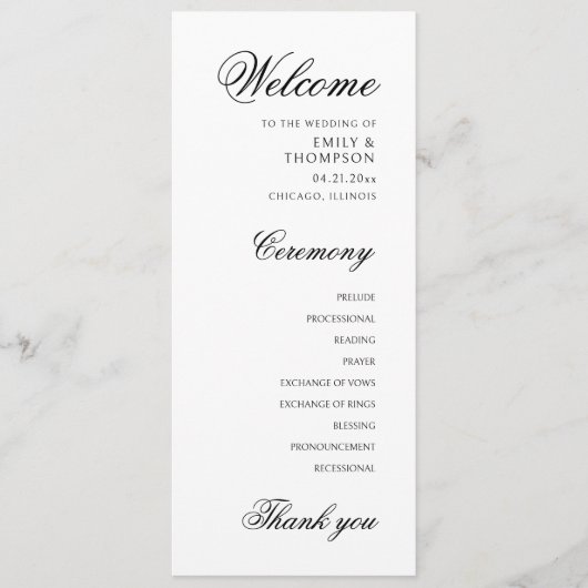 Elegante Minimale Hochzeit Programm (Vorderseite)