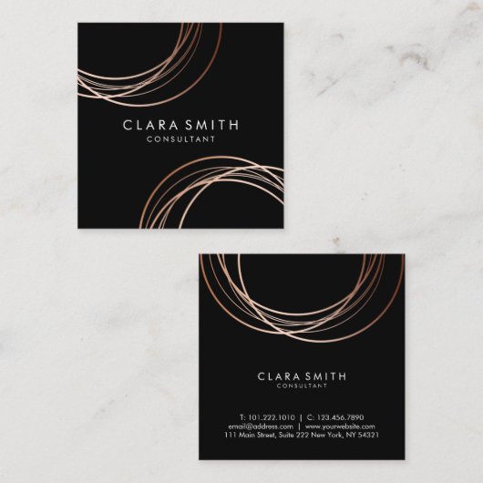 Elegante minimale Imitate Rose Gold geometrisch sc Quadratische Visitenkarte (Vorne/Hinten)