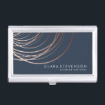 Elegante minimale Imitate Rose goldblau geometrisc Visitenkarten Dose<br><div class="desc">Elegantes geometrisches Design in Imitaten Rose Gold und Marineblau.</div>