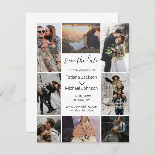 elegante minimale Kalligraphie 8 Fotos Save The Date (Vorne/Hinten)