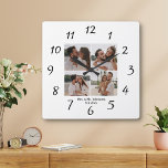 elegante minimale mrs & mr 4 Fotos Collage Hochzei Quadratische Wanduhr<br><div class="desc">Fotos von freepik.com Edelsteine & Kleinststaufnahmen 4 Fotos Collage Ehejubiläum Square Wall Clock</div>
