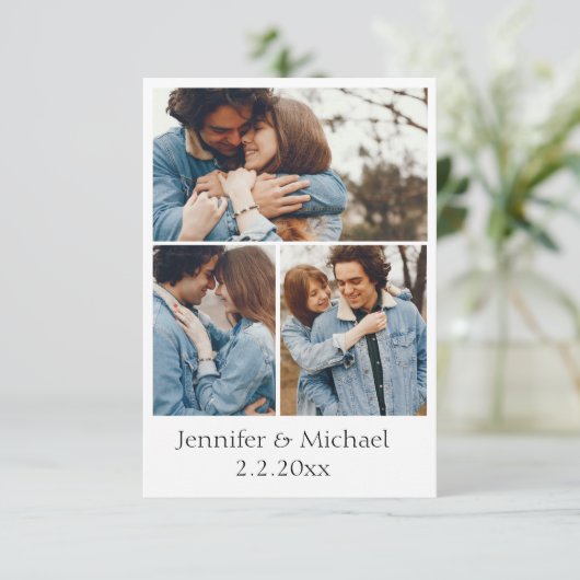 elegante minimale qr Code uAwg 4 Fotos Hochzeit Einladung (Stehend Vorderseite)