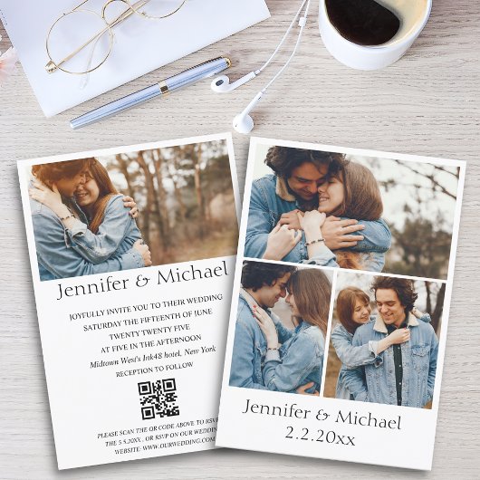 elegante minimale qr Code uAwg 4 Fotos Hochzeit Einladung