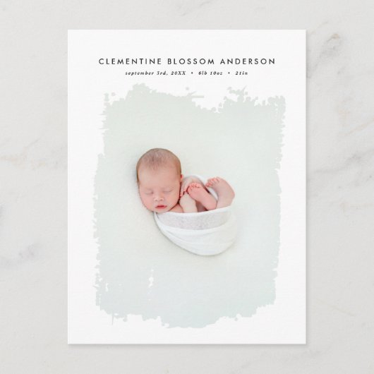 Elegante minimale Schwarz-Weiß-Foto-Geburt Ankündigungspostkarte (Vorderseite)