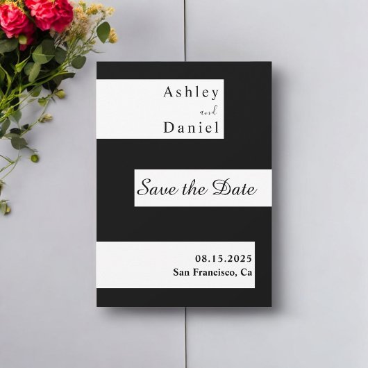 Elegante minimale Schwarz-Weiß-Hochzeit Save The Date