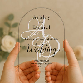 Elegante minimale Schwarz-Weiß-Monogramm-Hochzeit Acryleinladungen