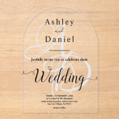 Elegante minimale Schwarz-Weiß-Monogramm-Hochzeit Acryleinladungen (Vorderseite)