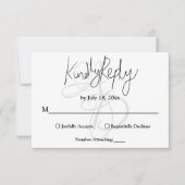 Elegante minimale Schwarz-Weiß-Monogramm-Hochzeit RSVP Karte (Vorderseite)