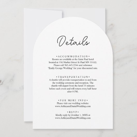 Elegante minimale Schwarz-Weiß-Romantik-Hochzeit Einladung (Rückseite)