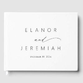 Elegante Minimale Schwarz-weiße Kalligraphie Hochz Gästebuch