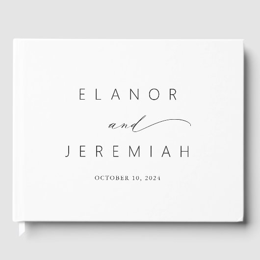 Elegante Minimale Schwarz-weiße Kalligraphie Hochz Gästebuch (Vorderseite)