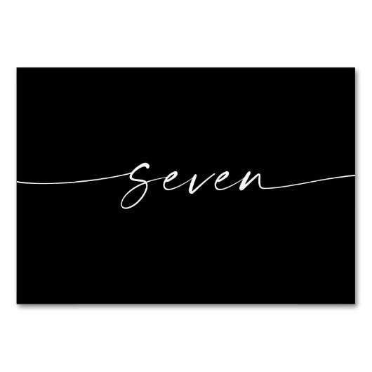 Elegante minimale Script Table Cards Zahlen Sieben Tischnummer (Vorderseite)