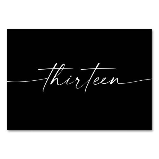 Elegante minimale Skriptkarten Anzahl dreizehn Tischnummer (Rückseite)