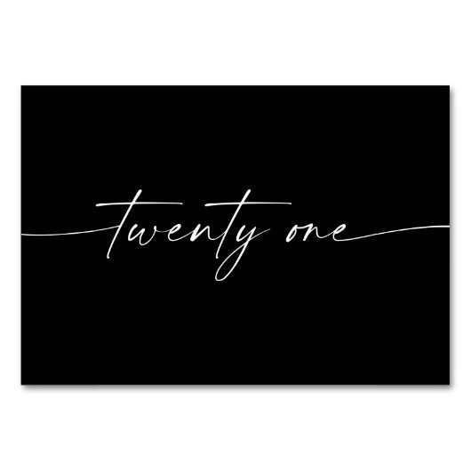 Elegante minimale Skriptkarten Nummer 21 Tischnummer (Vorderseite)