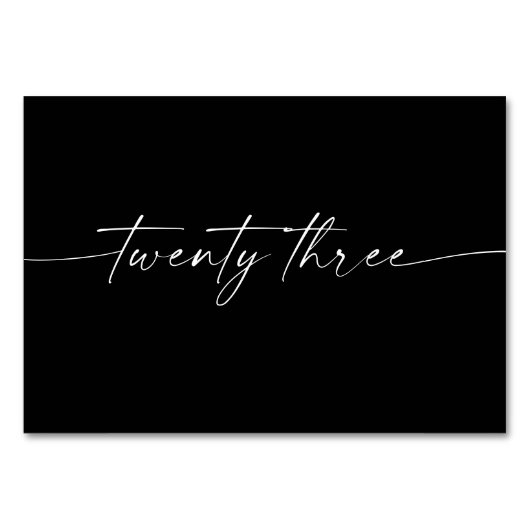 Elegante minimale Skriptkarten Nummer 23 Tischnummer (Vorderseite)