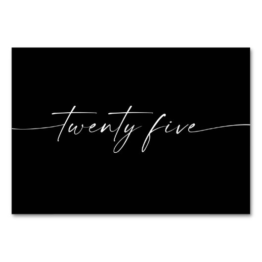 Elegante minimale Skriptkarten Nummer 25 Tischnummer (Rückseite)