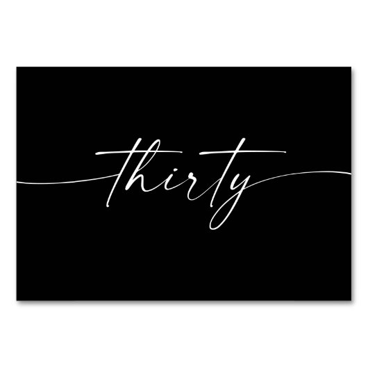 Elegante minimale Skriptkarten Nummer 30 Tischnummer (Rückseite)