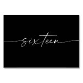 Elegante minimale Skriptkarten Nummer sechzehn Tischnummer (Vorderseite)