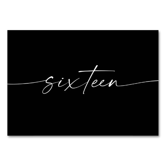 Elegante minimale Skriptkarten Nummer sechzehn Tischnummer (Vorderseite)