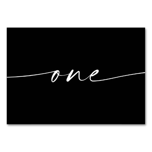 Elegante minimale Skriptkarten Zahlen eins Tischnummer (Rückseite)