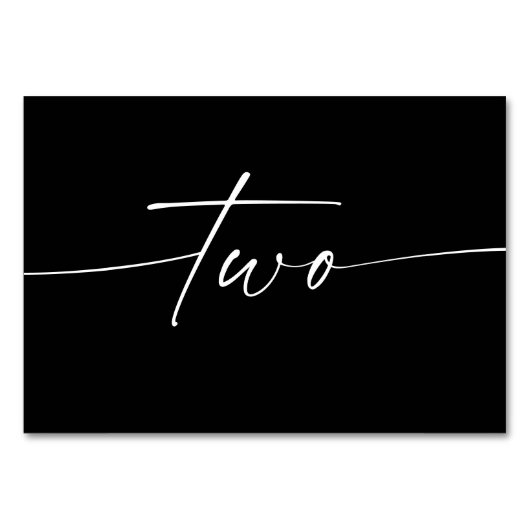 Elegante minimale Skriptkarten Zahlen Zwei Tischnummer (Vorderseite)