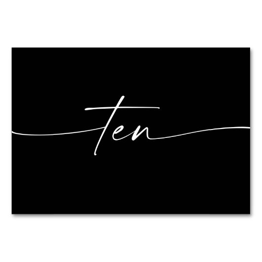 Elegante minimale Skriptkartennummern 10 Tischnummer (Vorderseite)