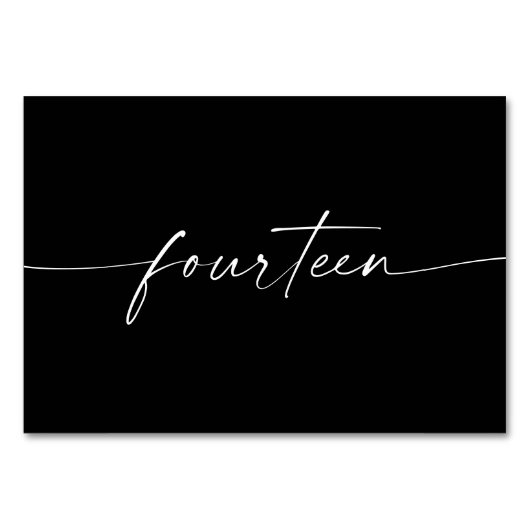 Elegante minimale Skripttisch-Karten Nummer vierze Tischnummer (Vorderseite)