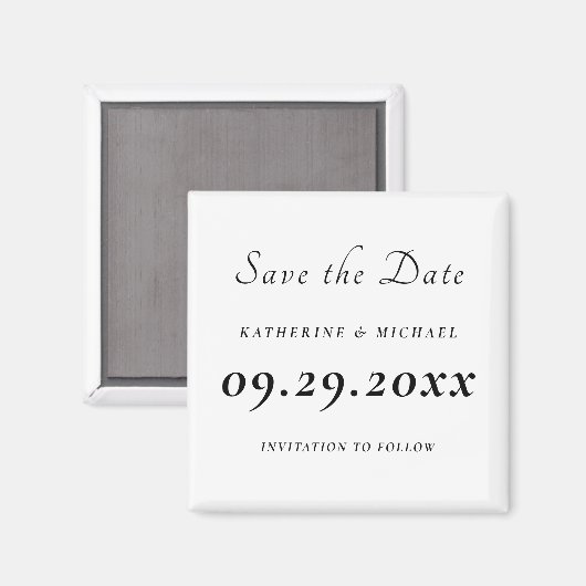 Elegante minimale weiße Hochzeit retten das Datum Magnet (Vorderseite/Rückseite)