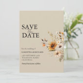 Elegante minimale Wildblume Hochzeit speichern das Einladung (Stehend Vorderseite)