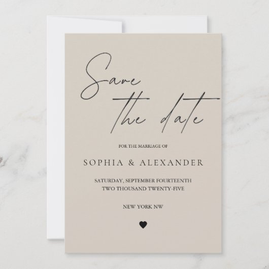 Elegante Minimalistisch Beige Save the Date Einladung (Vorderseite)