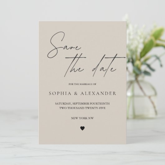 Elegante Minimalistisch Beige Save the Date Einladung (Stehend Vorderseite)