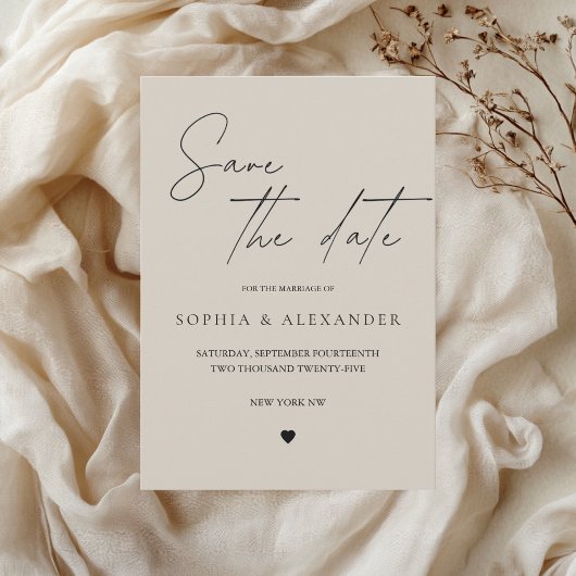 Elegante Minimalistisch Beige Save the Date Einladung