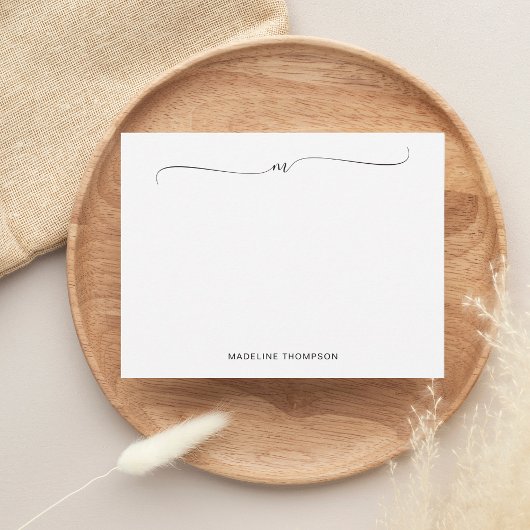 Elegante Minimalistisch Black Monogram Calligraphi Mitteilungskarte