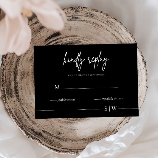 Elegante Minimalistisch Black Wedding RSVP Card