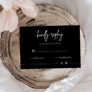 Elegante Minimalistisch Black Wedding RSVP Card Karte