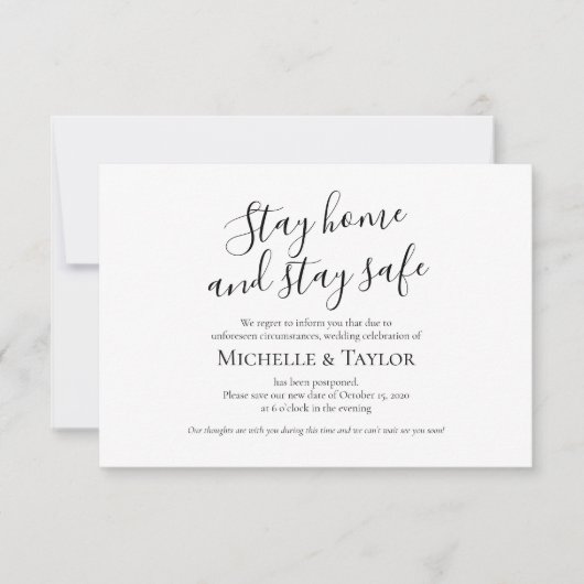 Elegante Minimalistisch Bleibe Zuhause und bleibe Mitteilungskarte (Vorderseite)