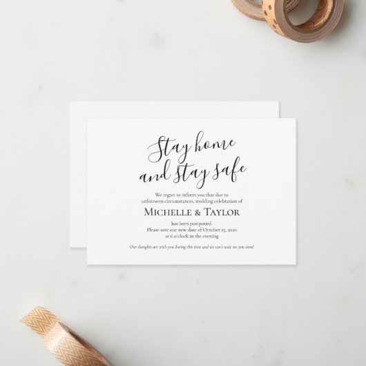 Elegante Minimalistisch Bleibe Zuhause und bleibe  Mitteilungskarte (Vorderseite/Rückseite Beispiel)